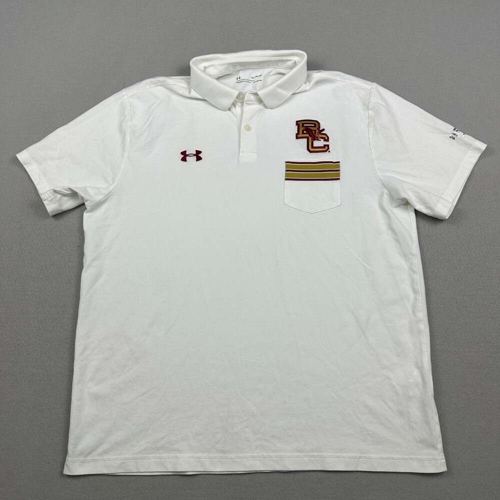 Boston College Eagles Shirt Men Extra Large White Under Armour Golf Polo XL NCAA